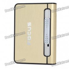 Focus Gold Wiredrawing Cigarette Case Dispenser with Butane Jet Torch Lighter (Holds 12)