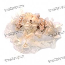 Sweat Heat Style Couple Teddy Bears Wedding Ring Cushion/Pillow - Light Yellow + White