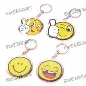 Acrylic Round Smile Expression Face Keychains - Yellow (4-Pack)