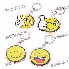 Acrylic Round Smile Expression Face Keychains - Yellow (4-Pack)