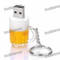 Beer Mug Style USB Flash/Jump Drive with Key Ring - Yellow + White (2GB)