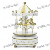Mini Carousel Merry-Go-Round Style Rotating Music Box with "Castle in the Sky" Melody - Gold + White