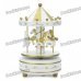 Mini Carousel Merry-Go-Round Style Rotating Music Box with "Castle in the Sky" Melody - Gold + White