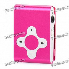 Rechargeable Clip-On Screen Free MP3 Player w/ TF Slot / 3.5mm Jack - Deep Pink