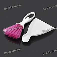 Car Air Outlet Vent Clean Brush + Dustpan Set - White + Deep Pink