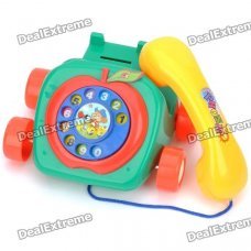 Retro Pay Phone Style Coin Bank Toy with Ringing Effect - Green + Yellow