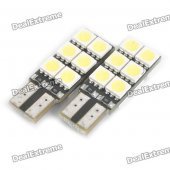 T10 2.5W 6500K 168-Lumen 12x5050 SMD LED White Light Lamps for Car (12V / Pair)