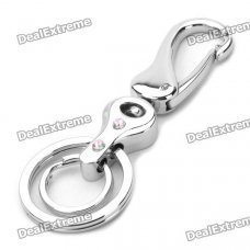 2-Rings Style Zinc Alloy Rhinestone Keychain - Silver