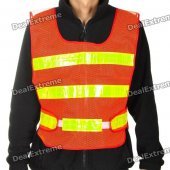 Light Reflective Strips Orange Safety Mesh Vest - Red