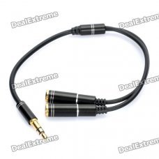 1 x 3.5mm Male to 2 x 3.5mm Female Audio Cable - Black (25cm)