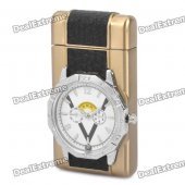 Stylish Cool 2-in-1 LED Colorful Light Metal Watch + Windproof Gas Lighter - Bronze ( 1 x SR626W)