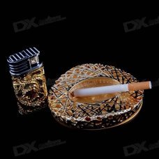 Golden Bird Cage Ashtray with Lighter Set