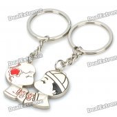 Sweet Lovers Figures Zinc Alloy Keychain - Silver (Pair)