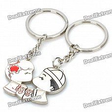 Sweet Lovers Figures Zinc Alloy Keychain - Silver (Pair)