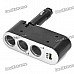 Triple Car Cigarette Sockets Power Adapter with USB Power Port - Black (DC 12~24V) Triple Car Cigarette Sockets Power Adapter with USB Power Port - Black (DC 12~24V)