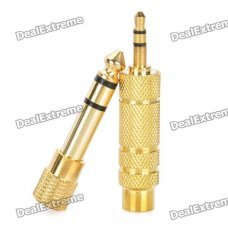 Gold Plated 6.5mm Male to 3.5mm Female + 3.5mm Male to 6.5mm Female Adapter Connectors