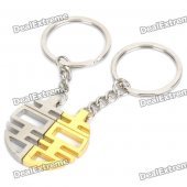 Chinese Character Xi (Meaning Happy) Shaped Keychain with Magnet - Silver + Gold (Pair)
