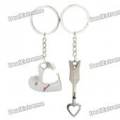 Stylish Arrow & Heart Style Couple Lovers Keychain - Silver (Pair)