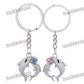 Sweet Dolphin Style Couple Lovers Keychain - Silver (Pair)