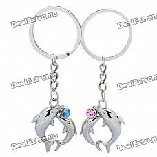 Sweet Dolphin Style Couple Lovers Keychain - Silver (Pair)