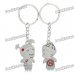 Chinese Wedding Couple Dolls Style Lovers Keychain - Silver + Red (Pair)