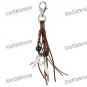 Cool Punk Style Double Feather Designed Cow Leather + Zinc Alloy Keychain - Silver + Coffee