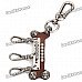 Cool Punk Cow Leather Bone Shaped Keychain - Brown + Iron Grey