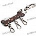 Cool Punk Cow Leather Bone Shaped Keychain - Brown + Iron Grey