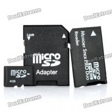 Micro SD/TF Card with SD Card and MS Card Adapter - Black (4GB)