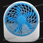 Mini 5-Blade USB + Battery Powered Cooling Fan - White + Blue