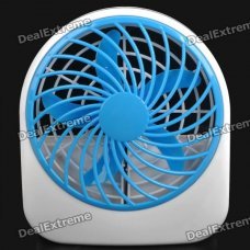 Mini 5-Blade USB + Battery Powered Cooling Fan - White + Blue