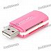 SY-596 USB 2.0 Multi-in-One Memory Card Reader - Pink + White