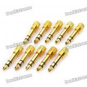 6.35mm Male to 3.5mm Female Audio Jack Adapters - Golden (10-Piece Pack)