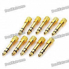 6.35mm Male to 3.5mm Female Audio Jack Adapters - Golden (10-Piece Pack)