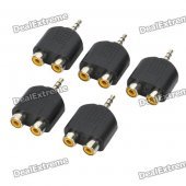 3.5mm Stereo Male to Dual RCA Female Converters Adapters (5-Piece Pack)