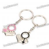 Valentine's Gender Symbol Heart Pendant Keychains - Silver (Pair)