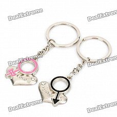 Valentine's Gender Symbol Heart Pendant Keychains - Silver (Pair) Valentine's Gender Symbol Heart Pendant Keychains - Silver (Pair)