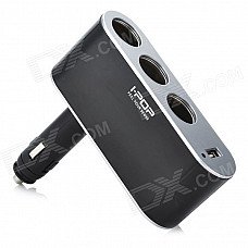 1-to-3 Triple-Socket Cigarette Power Splitter with 5V 500mA USB Power Port
