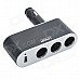 1-to-3 Triple-Socket Cigarette Power Splitter with 5V 500mA USB Power Port