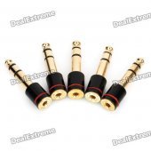 6.35mm Male to 3.5mm Female Audio Jack Adapters - Golden + Black (5-Piece Pack)