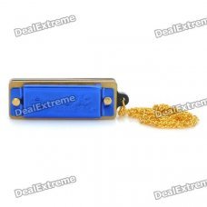 Mini 4-Hole 8-Tone Harmonica with Chain - Blue + Golden