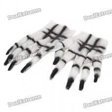 Cool Scary Devil Gloves for Halloween Cosplay Costume Party - White + Black (Pair)