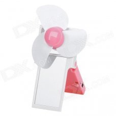 Stylish 3-Fan-Blade USB Fan w/ Mirror - Pink + White (3 x AAA)