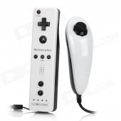 GOiGOME Nunchuck + Remote Controller w/ Motion Plus / Silicone Case for Wii - White + Black (2 x AA)