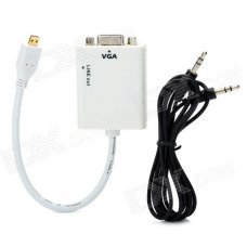 Micro HDMI Male to VGA Female Converter Adapter w/ 3.5mm Audio Jack - White Micro HDMI Male to VGA Female Converter Adapter w/ 3.5mm Audio Jack - White
