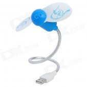 USB Powered 2-Blade Flexible Neck Cooling Fan - Blue + White