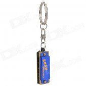 Mini 4-Hole 8-Tone Harmonica with Keychain - Blue