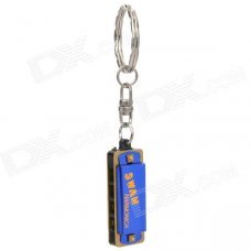 Mini 4-Hole 8-Tone Harmonica with Keychain - Blue