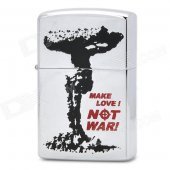 "Make Love Not War" Style Fluid Fuel Lighter - Silver + Black
