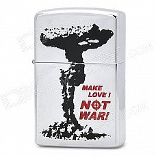 "Make Love Not War" Style Fluid Fuel Lighter - Silver + Black
